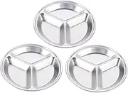 Gatuida 3Pcs Stainless Steel Divided Sauce Dish Three Grid Plates for Appetizers Snacks Kitchen Condiment Dishes for Home Restaurant Use