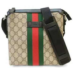 【GUCCI 古馳】471454 經典綠紅綠織帶GG防水帆布方形斜背包(棕色)