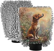 XYMZR Dog Garden Cute Absorbent Microfiber Car Wash Mitt, Funny Cute Anime Scratch Free for Cars Cleaning, Home Cleaning Mitts, 2 Pack, 10.24” L x 7.09” W