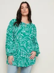 BNWT Size 24 AUTOGRAPH Green Swirl Print Top Long Sleeve Peplum Peasant Top