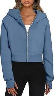 [Trendy Queen] Womens Zip Up Hoodies Cropped Sweatshirts Fall Outfits Casual Hooded Pullover Sweaters Tops Winter Clothes 2023