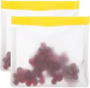 uxcell 11"x2"x10.6" Reusable Freezer Bag, 2 Pcs Leakproof Zip Food Storage Stand Up Bags Fridge Snack Vegetable Fruit Ice Container for Long-Lasting Freshness, Yellow