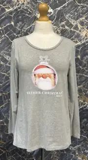Barbour Cotton Long Sleeved Christmas Top Ladies Grey Size 14 #REF16b