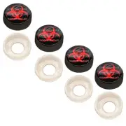 4 Black Custom License Plate Frame Screw Snap Caps Covers Red Zombie Hazard