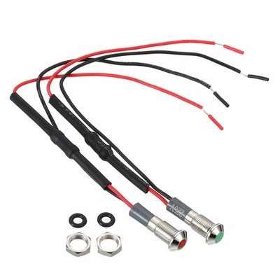 2Pcs 220V 6mm Indicator Lights Flush Panel Mount with Cable Red Green