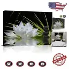12" x 16" Giclee Canvas Print: White Lotus & Black Zen Stones - Modern Art Decor