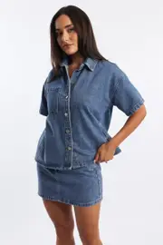 Denim Overshirt Short Sleeve - Size 16XL, Women's Shirt