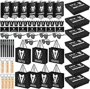 Layhit 70 Pcs Groomsmen Gifts Set of 7 - Stainless Steel Shot Glass, Flask, Funnel, Bottle Opener, Pen, Sunglasses, Card, Box, Bag - Groomsmen Proposal Box for Wedding Party Present