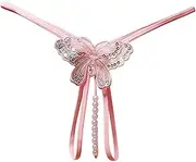 [Sekexi] Fashion Women Sexy Underwear Cutout Pendant Pearl Beads Embellished Lace Butterfly G-String Thong Underpants