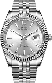 [BUREI] Men's Automatic Watch Elegant Model Classic Design Japanese-Automatic Movement Synthetic Sapphire Glass Stainless Steel Case and Band