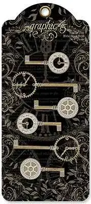Graphic45 Staples-(6) SHABBY CHIC METAL CLOCK KEYS scrapbooking