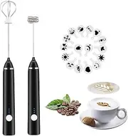 Milk Frother Premium Electric & Whisk - 3-Speed Rechargeable Handheld Mixer for Coffee, Latte, Cappuccino, Matcha & More - Includes Egg Beater & USB Cable (Black, White, Silver)