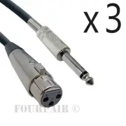 3 Pack Lot 6ft XLR 3-Pin Female to 1/4" Mono Shielded Microphone Mic Audio Cable