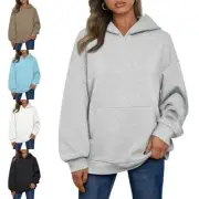 Women Hooded Tops Oversize Sweatshirt Ladies Solid Long Sleeve Fall Plain Hoodie