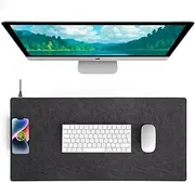 Magnetic Wireless Charging Desk Pad, Office Desk Mat with Wireless Charger, Waterproof and Scratch-Resistant Large Mouse Mat, Microfiber Leather Mouse Pad for for Office & Home, Laptop, Grey Color