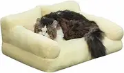 Hollypet Fluffy Plush Dog Cat Pet Sofa Couch Soft Calming Pet Beds for Medium Small Cats and Dogs, Cornsilk