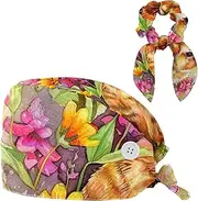 [YTYVAGT] Scrub Caps Women,Scrub Hats Suitable for Women,Easter Bunny Flower Tulip Cute Animal