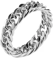 [HUARJO] Cuban Link Chain Ring for Men Women, Gold Steel Black Titanium Steel Personalized Plain Polished Ring,Size 5-13(6/8mm Width)