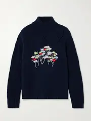 [BERNADETTE] BERNADETTE - Sharon Embroidered Pointelle-knit Wool-blend Turtleneck Sweater - Navy - medium medium Blue