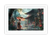 Anime in Rain Framed Print