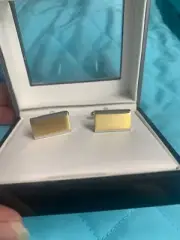 Geoffrey Beene Cufflinks Mens Gold Silver Flat Dress Tagged $35