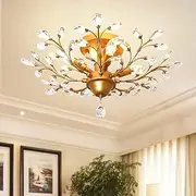 Ganeed Crystal Chandeliers,K9 Crystal Ceiling Light, Vintage Light Fixtures Pendant Lighting for Living Room Bedroom Restaurant Porch Chandelier(4-Light,Golden)