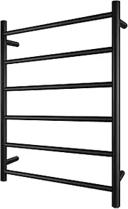 Electric Heated Towel Rack Wall Mounted Towel Rail 6 Bars Round (Black)