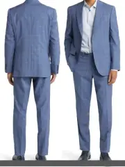 Ted Baker Men's Jay Slim Fit 2-Piece Plaid Stretch Wool Suit Blue Size 44 R / 37