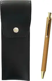 T23-BRS-B-FB300CB-3 Round Button Japanese Pen Case Black Bamboo Ballpoint Pen Set of 3