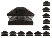 12 Pcs Brown Solar Garden Outdoor Cap Post Light 6X6 Plastic with 5 LED Bulbs