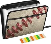 Quteprint 13 Pockets Expanding File Folder with Zipper Closure, Ball Baseball Stitching Accordion File Folder with Sticky Labels, Letter Size A4 Papers Expandable File Document Organizer