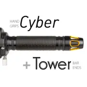 KiWAV Motorcycle Cyber grips Black with Tower Bar Ends Gold/Black