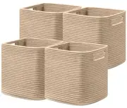 Set of 4 Storage Cubes-13 X 13 X 13 In, Cotton Rope Basket for Shelves, Toys,
