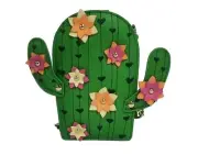 Betsey Johnson Kitsch XO DESERT 7.25" Cactus 3D Studded Flower Embroidered Cr...