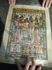 Set of 3 Egyptian Art Wall Hangings & Bookmark On Papyrus Unframed in Tube Hiero
