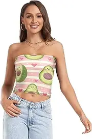 [RPLIFE] Cute Funny Avocado Pastel Stripes Womens Tube Top, Strapless Top Going Out, Mesh Tube Tops, Trendy Crop Tops (S)