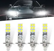 Sumjig 4 PCS H1 Car LED Fog Light, 5050-12SMD 55W 6000K 12V AC Anti-fog Super Penetrating Light, 360-degree No Blind Spot Lighting Accessories, Compatible with Most Car Models (White)