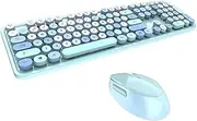 LAPOOH Sweet Keyboard Mouse Combo Mixed Color 2.4G Wireless Keyboard Mouse Set Circular Suspension Key Cap for PC Laptop Blue