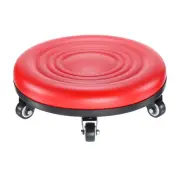 Low Roller Seat Wheel Stool Chair PU Leather Rolling Stool Seats (Red)