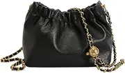 [ANKICK] Womens Leather Chain Hobo Bag Tote Shoulder Handbag Crossbody Bags Trendy Drawstring Small Bag Dating Tote Purse
