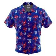 AFL Floral Hawaiian Button Up Polo Shirt - Western Bulldogs - Aussie Rules