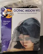 Gothic Widow Wig Vampire Black Veil Mourning Halloween Adult Costume Accessory