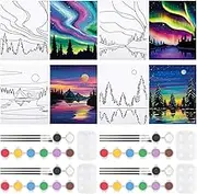 4 Pack 8x10 Inches Canvas Painting Pre Drawn Stretched Canvas for Painting for Adults Kids Paint Party Set Pre Drawn Outline for Paint and sip for Adult's Date Night Natural Scenery