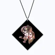 Indian Traditional Lord Radha Krishna Printed Car Hanging For Good Luck