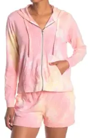 Splendid Tie Dye Hoodie Zip Front Jacket Sunbloom Pink & Yellow Size Large NEW