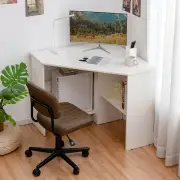 CostwayWhite Corner Computer Desk with Management Hole for Home Office
