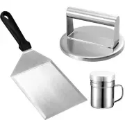 Smashed Burger Press Kit Stainless Steel with Edge, Grill Spatula and Spice Set