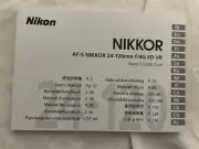 Nikon AF-S 24-120mm f/4G ED VR Nikkor Lens Instruction Guide (EN) Manual