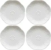 Sizikato 4pcs White Porcelain Appetizer Plate, 4-Inch Sauce Plate, Lace Embossed