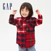 在飛比找蝦皮商城優惠-Gap 女幼童裝 法蘭絨格紋長袖襯衫-紅色格紋(763307